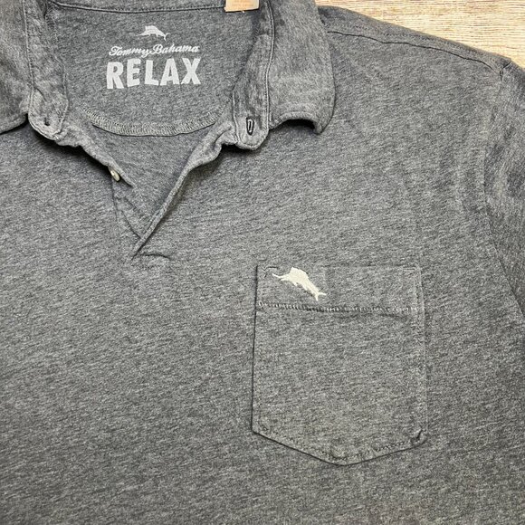 Tommy Bahama Relax Polo Shirt Gray Pima Cotton Pocket Short Sleeve Mens Large - Picture 8 of 10